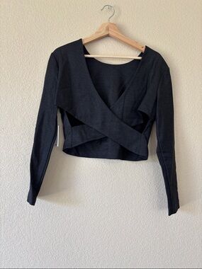 Ammara Charcoal Gray Wrap-Style Long Sleeve Top- NWT